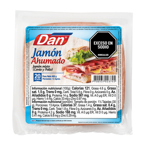 [006557] Jamón Dan Ahumado Mixto Cerdo Y Pollo 400Gr