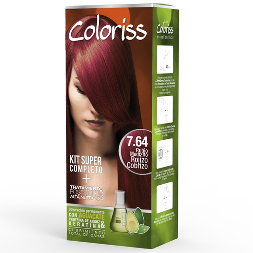 [003803] Kit Tintura Coloriss 7.64 Rubio Mediano Rojizo Cobrizo