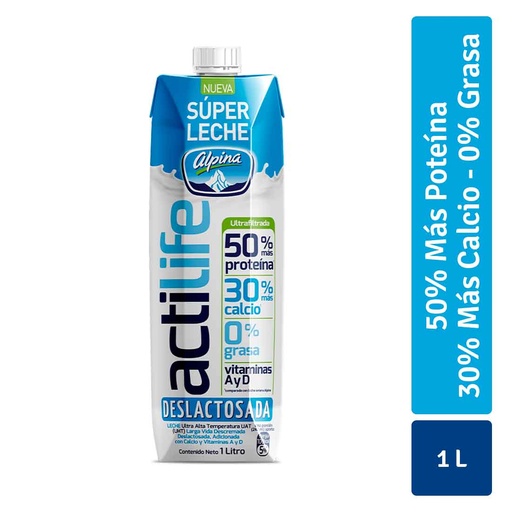[045729] Leche UHT Alpina Deslactosada Descremada + Proteína 1000Ml