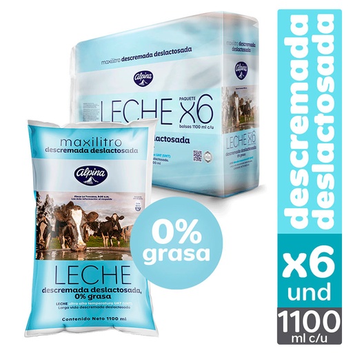 [010070] Leche UHT Alpina Deslactosada Descremada 6 Unidades 6600Ml