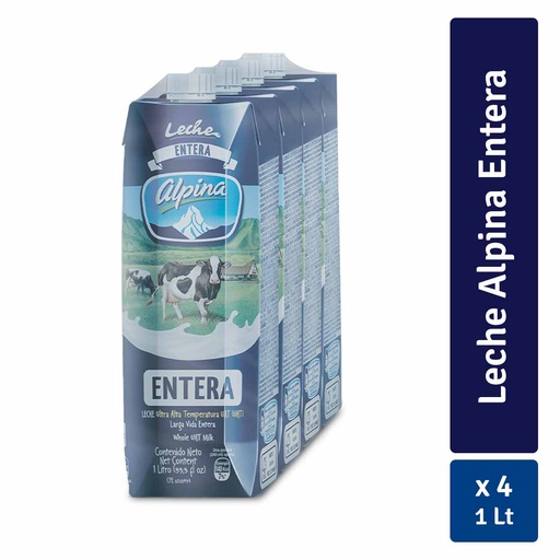 [011160] Leche UHT Alpina Entera Tetrapack 4 Unidades 4000Ml