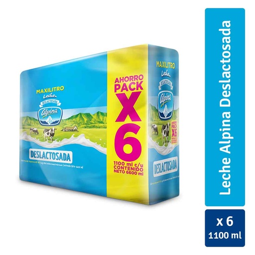 [011153] Leche UHT Alpina Semidescremada Deslactosada 6 Unidades 6600Ml