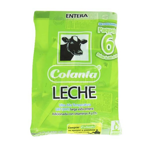 [045467] Leche UHT Colanta Entera Bolsa 6 Unidades 1200Ml