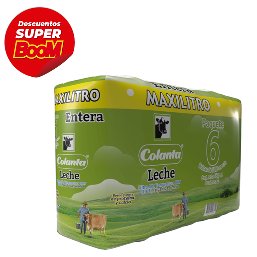 [008438] Leche UHT Colanta Entera Bolsa 6 Unidades 6600Ml