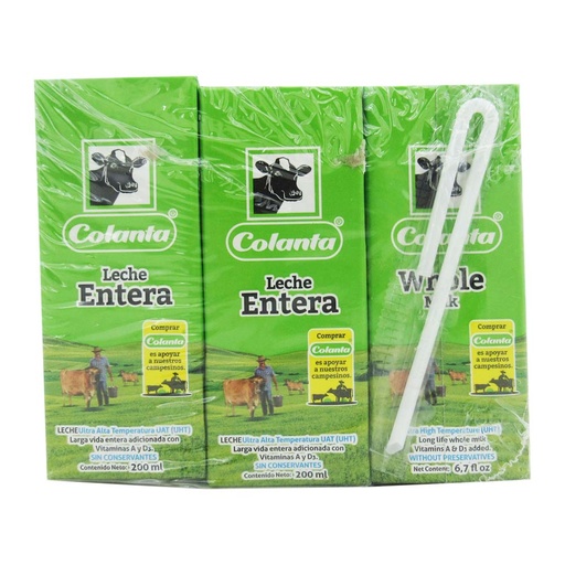 [047078] Leche UHT Colanta Entera Tetrapak 3 Unidades 600Ml