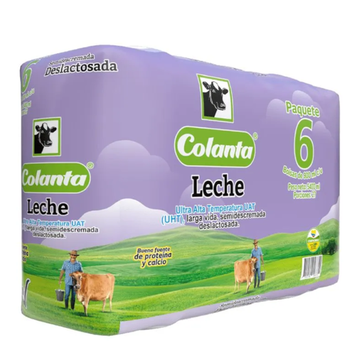 [011164] Leche UHT Colanta Semidescremada Deslactosada 6 Unidades 5400Ml