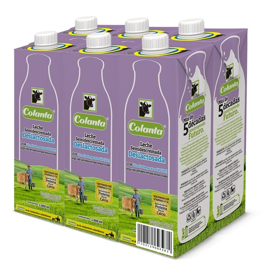 [051663] Leche Uht Colanta Semidescremada Deslactosada Tetrapak 1000Ml 6 Unidades
