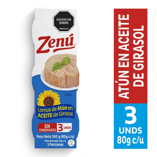 [052870] Lomos Atún  En Aceite De Girasol Zenú 3 Unidades 240Gr