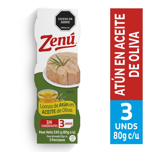 [052869] Lomos Atún  En Aceite De Oliva Zenú 3 Unidades 240Gr