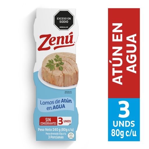 [052871] Lomos Atún En Agua Zenú 3 Unidades 240Gr