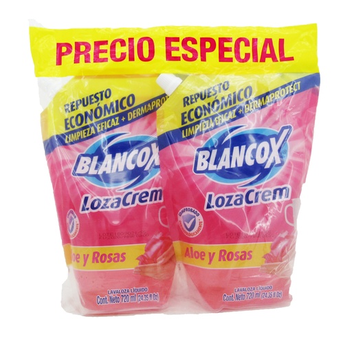 [049663] Lavaplatos Loza Crem Blancox Líquido Aloe Repuesto 2 Unidades 1440Ml