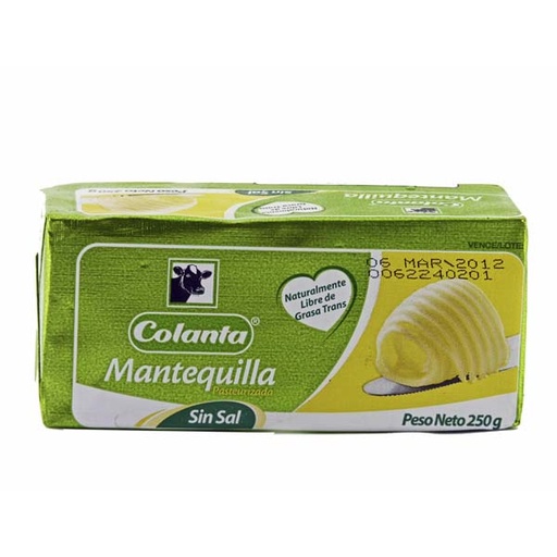 [001282] Mantequilla Colanta Sin Sal 250Gr