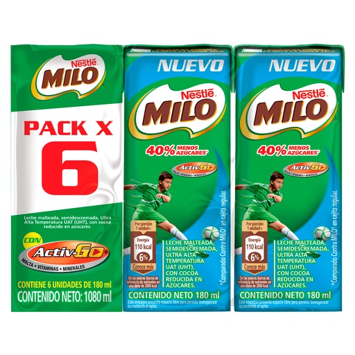 [051498] Milo Líquido Activ-Go Menos Azúcar 180Ml 6 Unidades