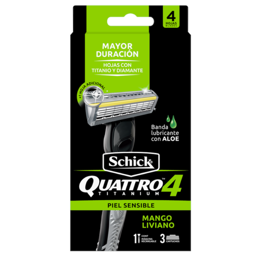 [052669] Máquina Afeitar Schick Quattro4 Titanium Sensitive 1 Unidad + 2 Repuestos Precio Especial