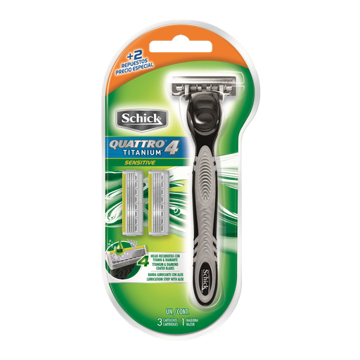 [052669] Máquina Afeitar Schick Quattro4 Titanium Sensitive 1 Unidad + 2 Repuestos Precio Especial