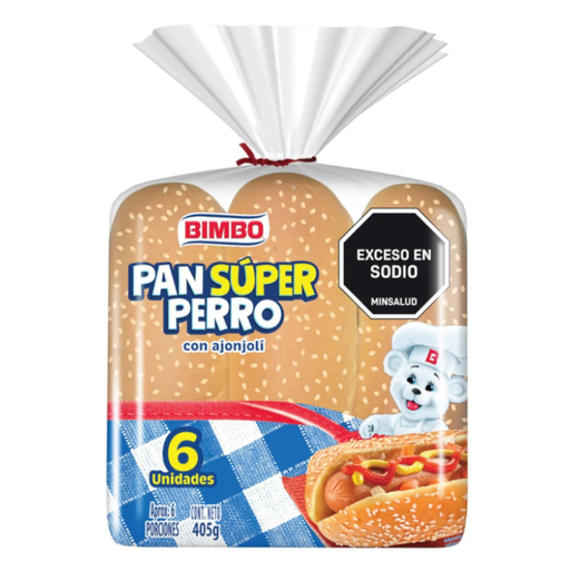 [005074] Pan Súper Perro Bimbo Ajonjolí 6 Unidades 405Gr