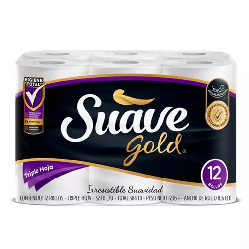 [007028] Papel Higiénico Suave Gold Triple Hoja 12 Unidades