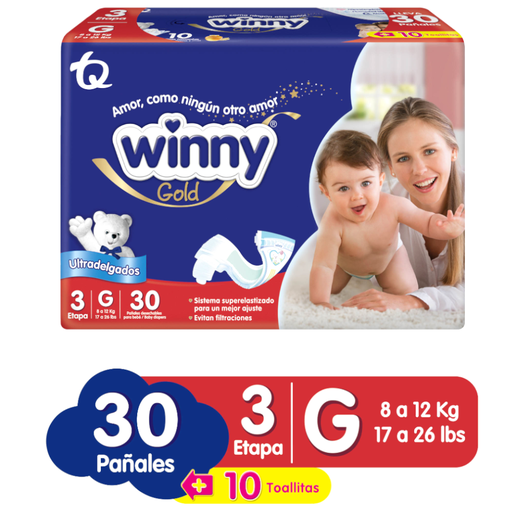 [052357] Pañal Winny Gold Etapa 3 30 Unidades + 10 Toallitas