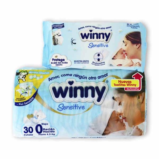 [013082] Pañal Winny Sensitive 30 Unidades Gratis Toallitas