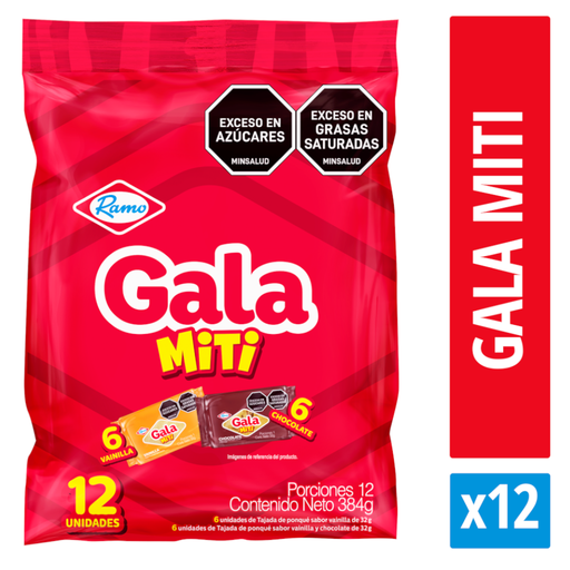 [015778] Ponqué Gala Miti Vainilla Chocolate 12 Unidades 384Gr