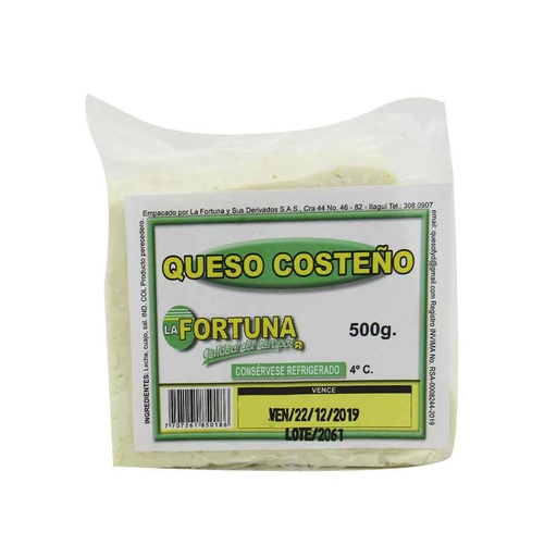 [013150] Queso Costeño Entero La Fortuna 500Gr