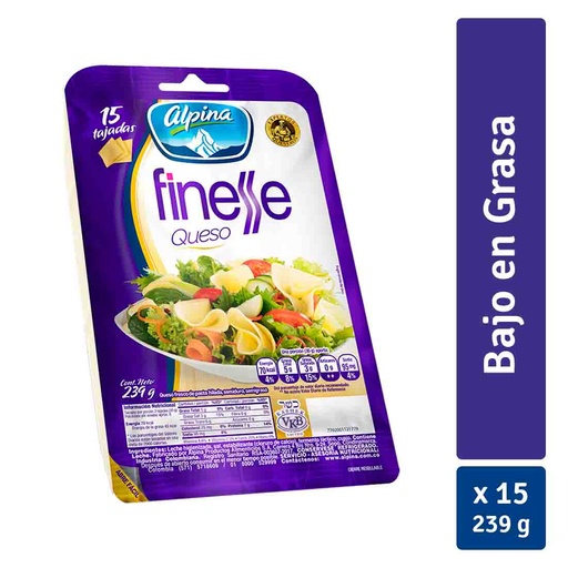 [047351] Queso Finesse Alpina Tajado 15 Unidades 239Gr