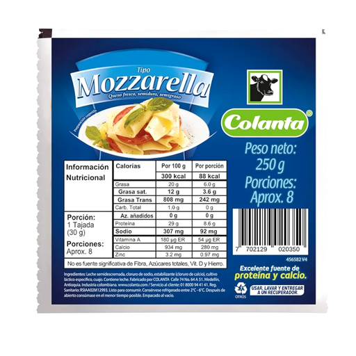 [001212] Queso Mozzarella Colanta Entero 250Gr