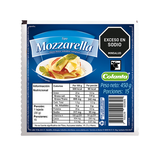 [001207] Queso Mozzarella Colanta Entero 450Gr