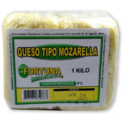 [006863] Queso Mozzarella La Fortuna En Tajado 1000Gr