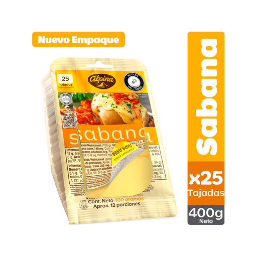 [046931] Queso Sabana Alpina Tajado 25 Unidades 400Gr