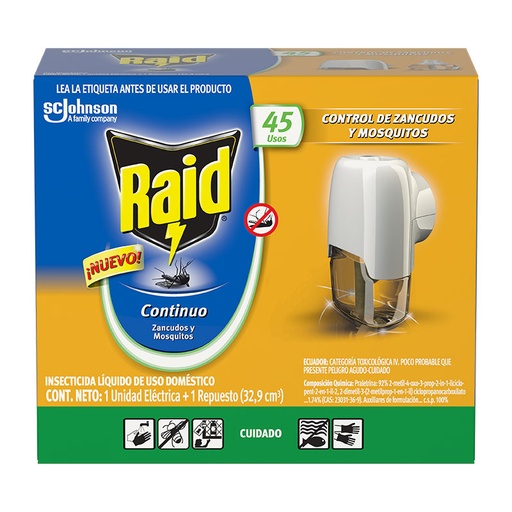 [051773] Raid Zancudos Líquido 45 Noches Unidad Eléctrica + Repuesto