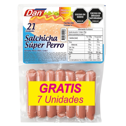 [014575] Salchicha Super Perro Dan Pague 14 Lleve 21 560Gr