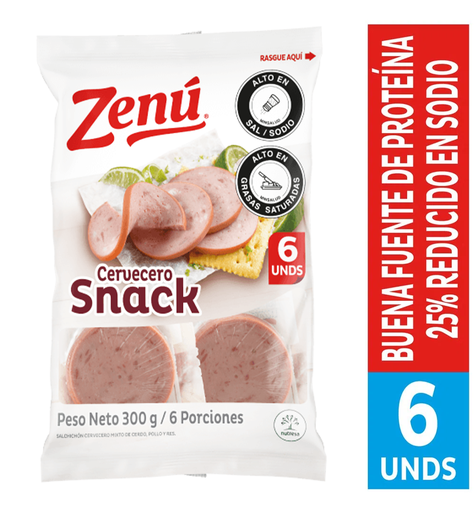 [050772] Salchichon Cervecero Zenu Snack 6 Unidades 300Gr