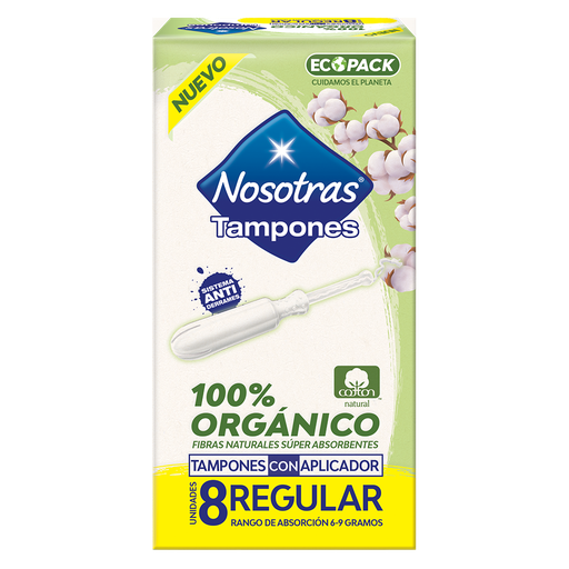 [052487] Tampon Nosotras Orgánico Con Aplicador Regular 8 Unidades