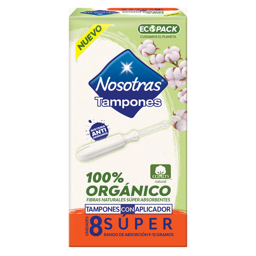 [052488] Tampon Nosotras Orgánico Con Aplicador Súper 8 Unidades