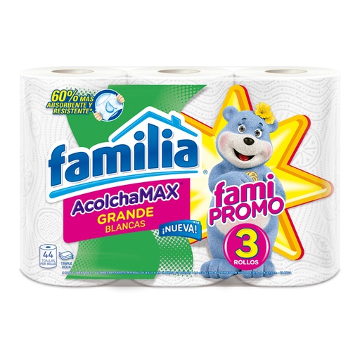 [010696] Toallas Cocina Familia Acolchamax Blanca 3 Unidades Precio Especial