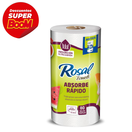 [014048] Toallas Cocina Rosal Absorbe Rápido 80 Hojas