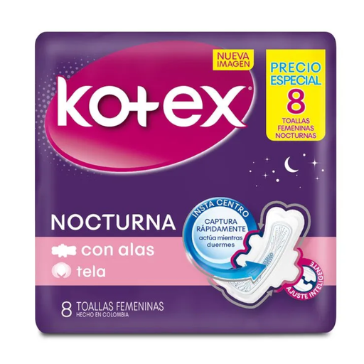 [042457] Toallas Higiénicas Kotex Nocturna 8 Unidades Precio Especial