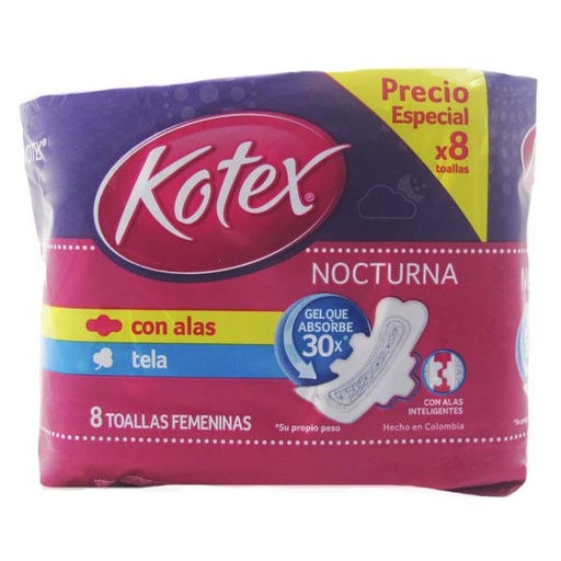 [042457] Toallas Higiénicas Kotex Nocturna 8 Unidades Precio Especial