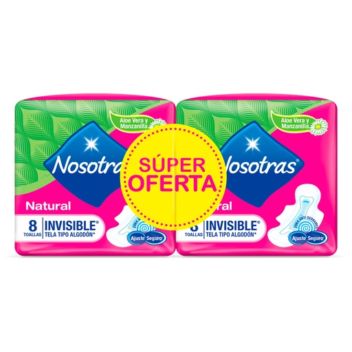 [012922] Toallas Higiénicas Nosotras Natural Invisible 8 Unidades Pague 1 Lleve 2