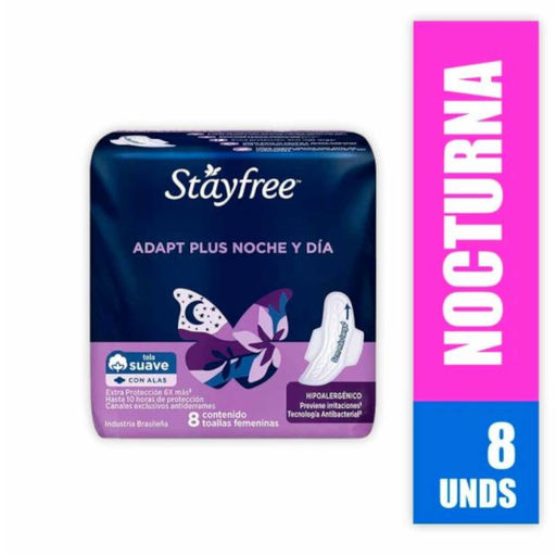 [012837] Toallas Higiénicas Stayfree Adapt Plus Alas 8 Unidades