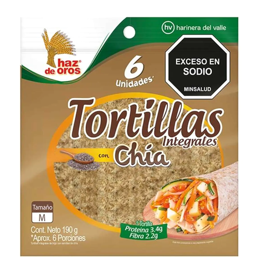 [043865] Tortillas Haz De Oros Integral Chia Tamaño M 6 Unidades 190Gr