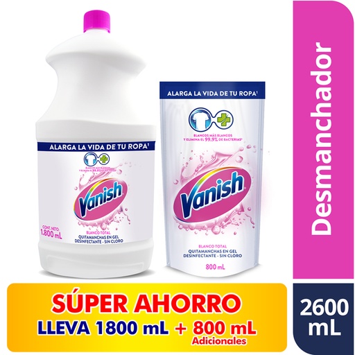 [046781] Vanish Gel Blanco Total 1800Ml + Doypak 800Ml Súper Oferta