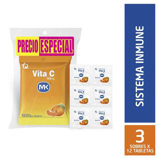 [050366] Vita C Mk Mandarina Tabletas Masticables 12 Unidades 3 Paquetes