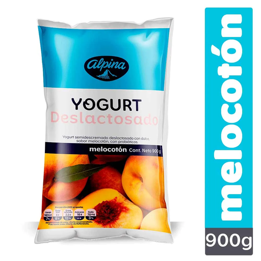 [046303] Yogurt Alpina Deslactosado Melocoton Bolsa 900Gr