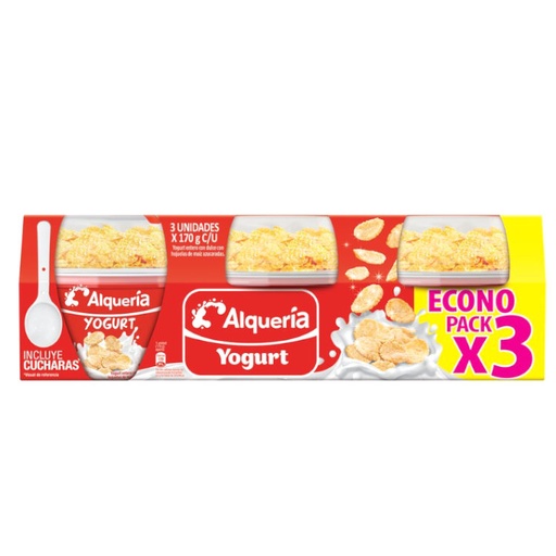 [046682] Yogurt Alqueria Hojuelas Azucaradas 3 Unidades 510Gr