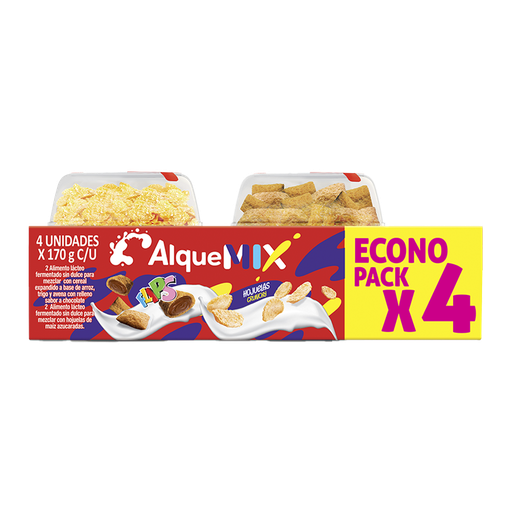[052705] Yogurt Cereal Alqueria Mix Flips Y Hojuelas Crunchy 4 Unidades 680Gr