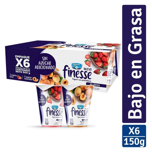 [052136] Yogurt Finesse Fresa Melocotón 150Gr 6 Unidades