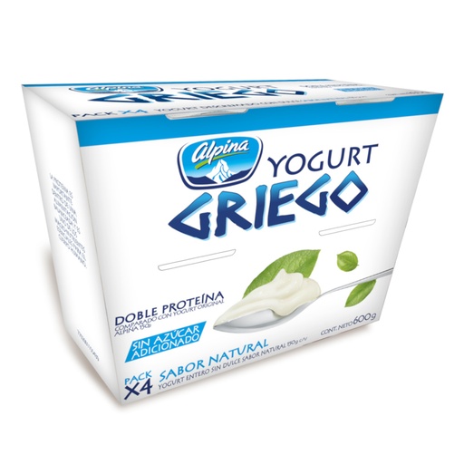 [051784] Yogurt Griego Alpina Natural Sin Azúcar 150Gr 4 Unidades