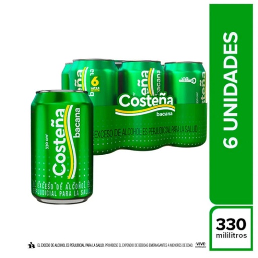 [053576] Cerveza Costeña Bacana Lata 330CC 6 Unidades